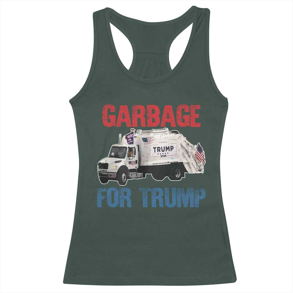 Garbage For Trump 2024 Racerback Tank Top Vintage Truck American Flag TS11 Dark Forest Green Print Your Wear