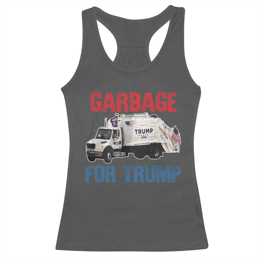 Garbage For Trump 2024 Racerback Tank Top Vintage Truck American Flag TS11 Dark Heather Print Your Wear