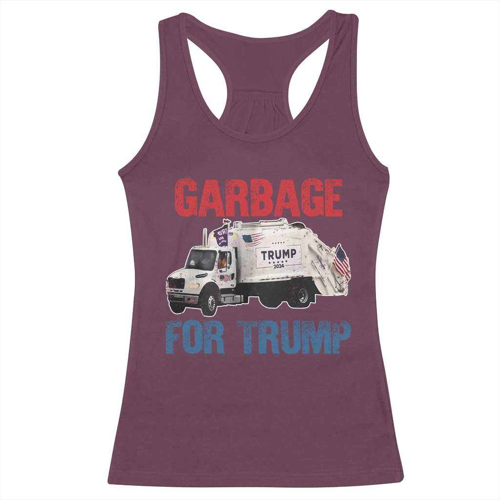 Garbage For Trump 2024 Racerback Tank Top Vintage Truck American Flag TS11 Maroon Print Your Wear