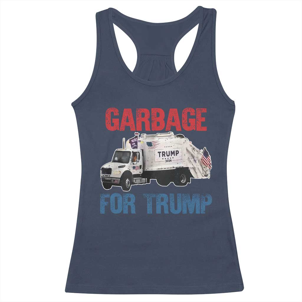 Garbage For Trump 2024 Racerback Tank Top Vintage Truck American Flag TS11 Navy Print Your Wear