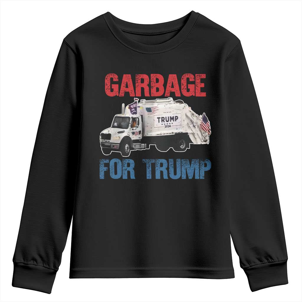 Garbage For Trump 2024 Youth Sweatshirt Vintage Truck American Flag TS11 Black Print Your Wear