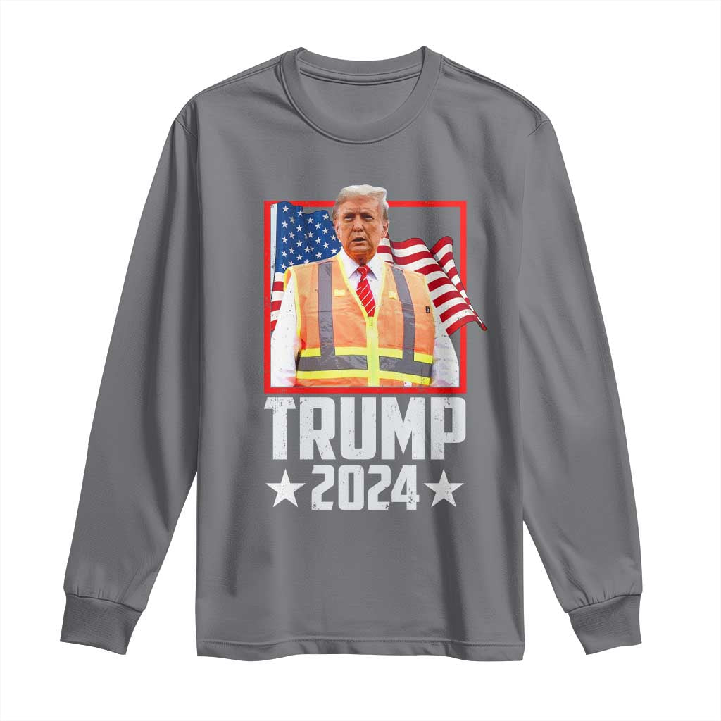 Funny Trump Garbage 2024 Long Sleeve Shirt American Flag TS11 Charcoal Print Your Wear