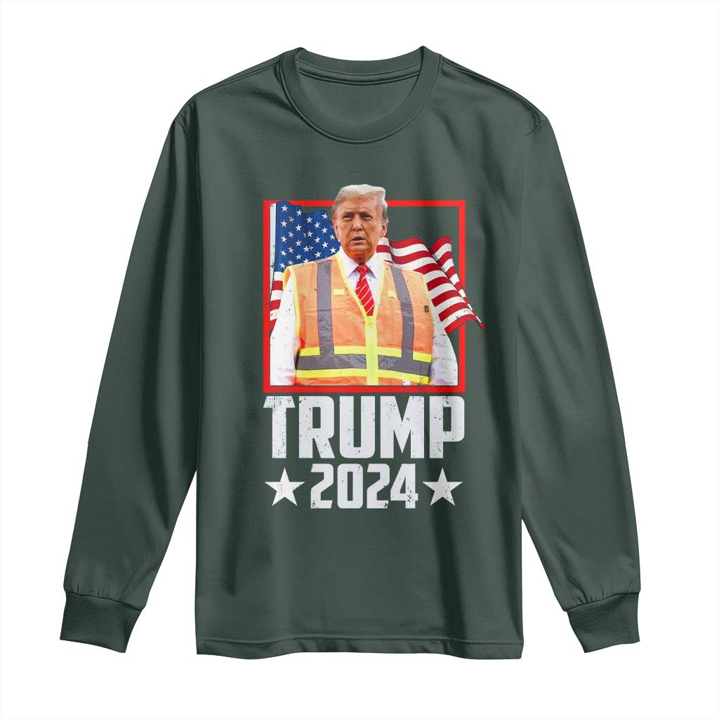 Funny Trump Garbage 2024 Long Sleeve Shirt American Flag TS11 Dark Forest Green Print Your Wear