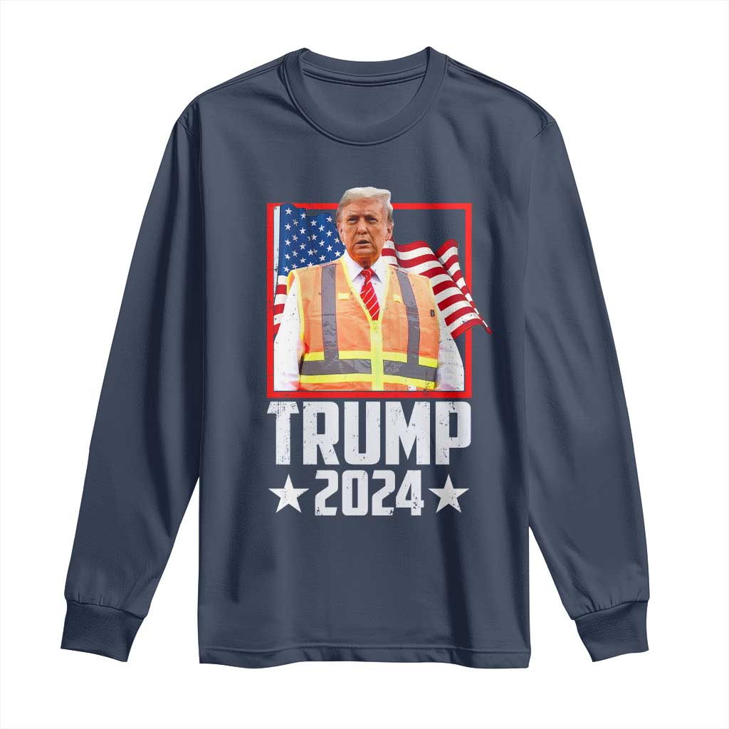 Funny Trump Garbage 2024 Long Sleeve Shirt American Flag TS11 Navy Print Your Wear