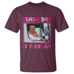 Funny Trump Garbage 2024 T Shirt Trash Day Is Tuesday Pink Trump TS11 Maroon Print Your Wear