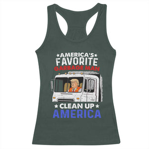 Funny Trump Garbage 2024 Racerback Tank Top America's Favorite Garbage Man Clean Up America TS11 Dark Forest Green Print Your Wear