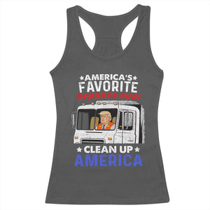 Funny Trump Garbage 2024 Racerback Tank Top America's Favorite Garbage Man Clean Up America TS11 Dark Heather Print Your Wear