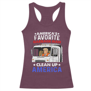 Funny Trump Garbage 2024 Racerback Tank Top America's Favorite Garbage Man Clean Up America TS11 Maroon Print Your Wear