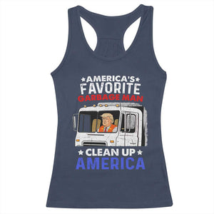 Funny Trump Garbage 2024 Racerback Tank Top America's Favorite Garbage Man Clean Up America TS11 Navy Print Your Wear