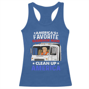 Funny Trump Garbage 2024 Racerback Tank Top America's Favorite Garbage Man Clean Up America TS11 Royal Blue Print Your Wear