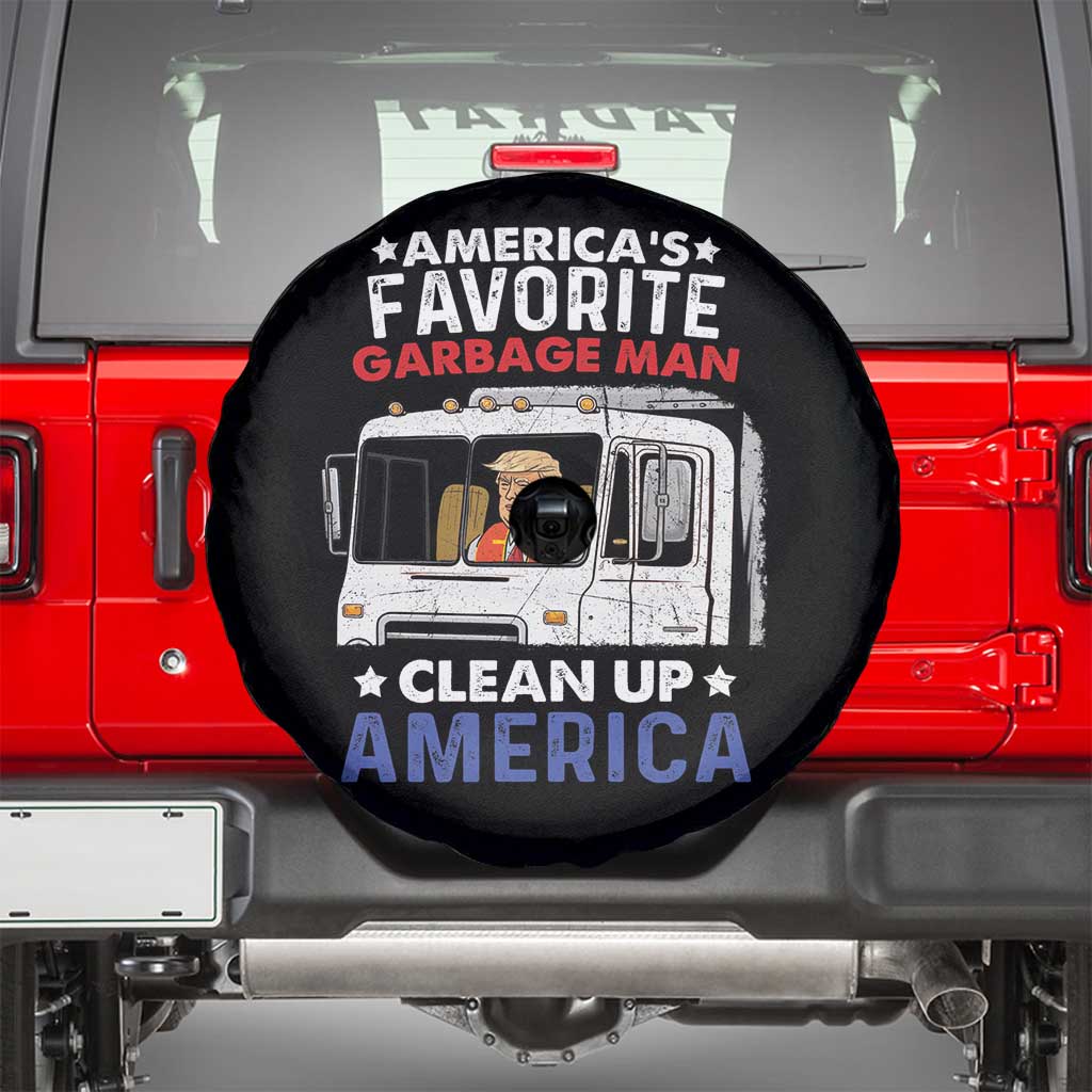 Funny Trump Garbage 2024 Spare Tire Cover America's Favorite Garbage Man Clean Up America TS11 Black Print Your Wear