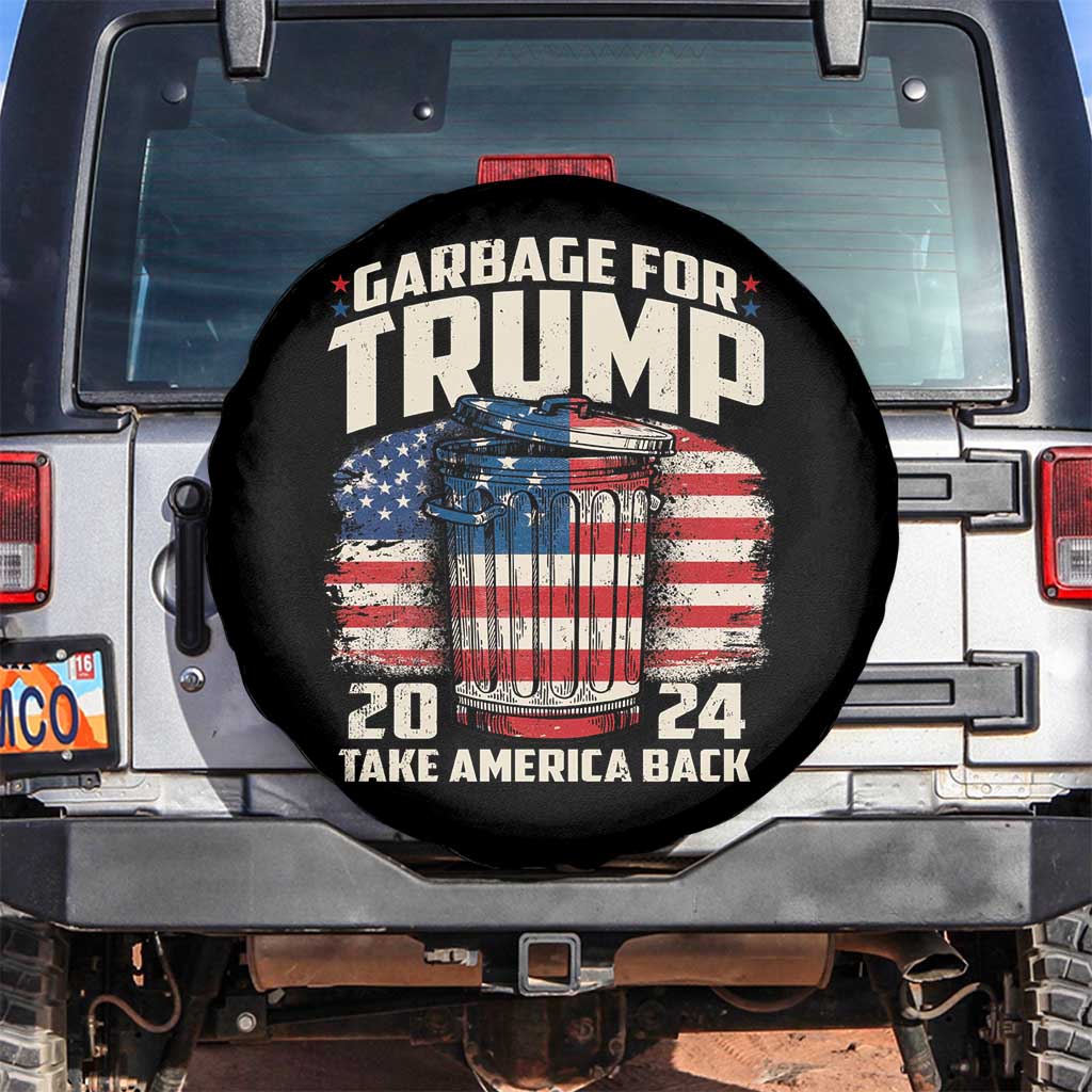 Garbage For Trump 2024 Spare Tire Cover Take America Back America Flag TS11 No hole Black Print Your Wear