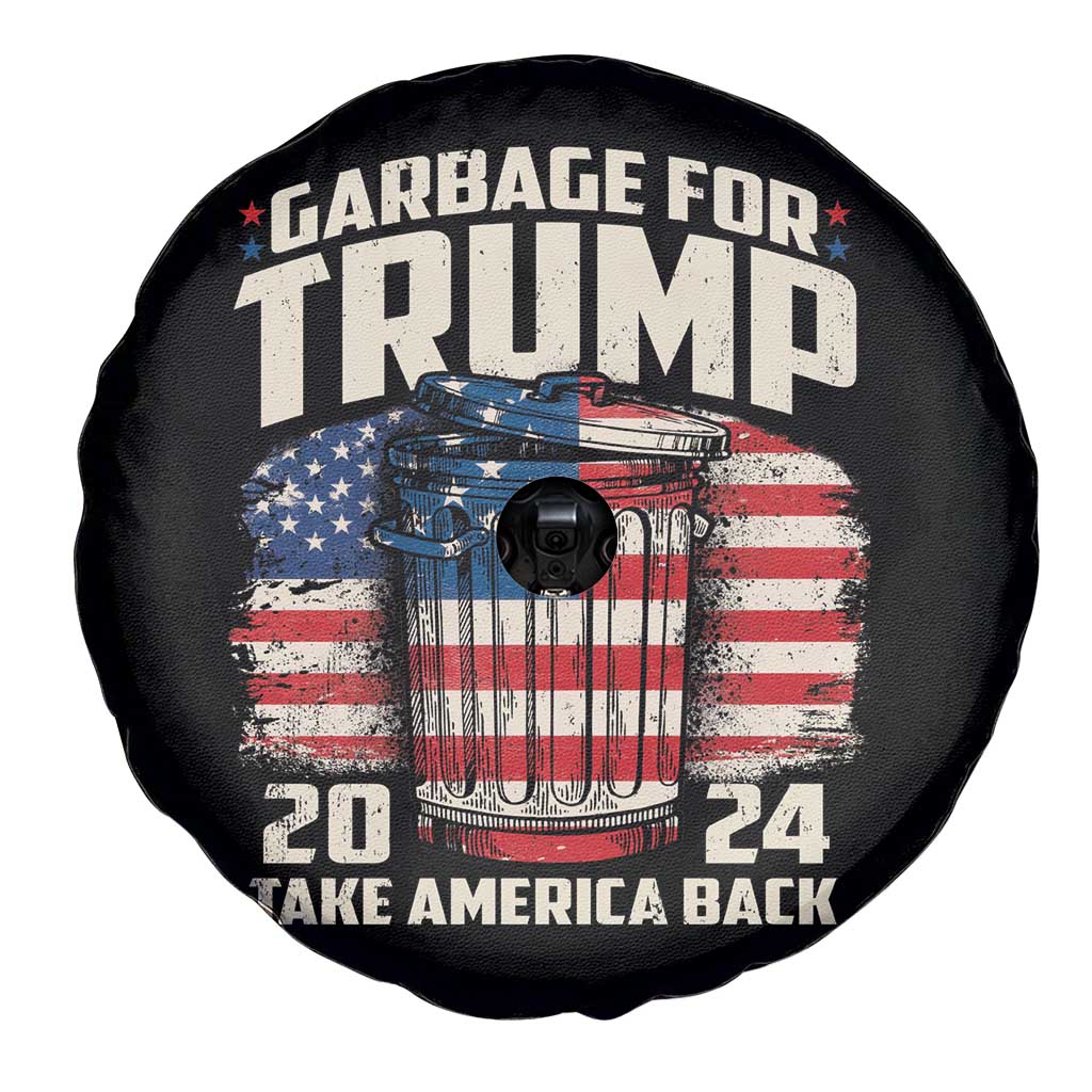 Garbage For Trump 2024 Spare Tire Cover Take America Back America Flag TS11 Print Your Wear