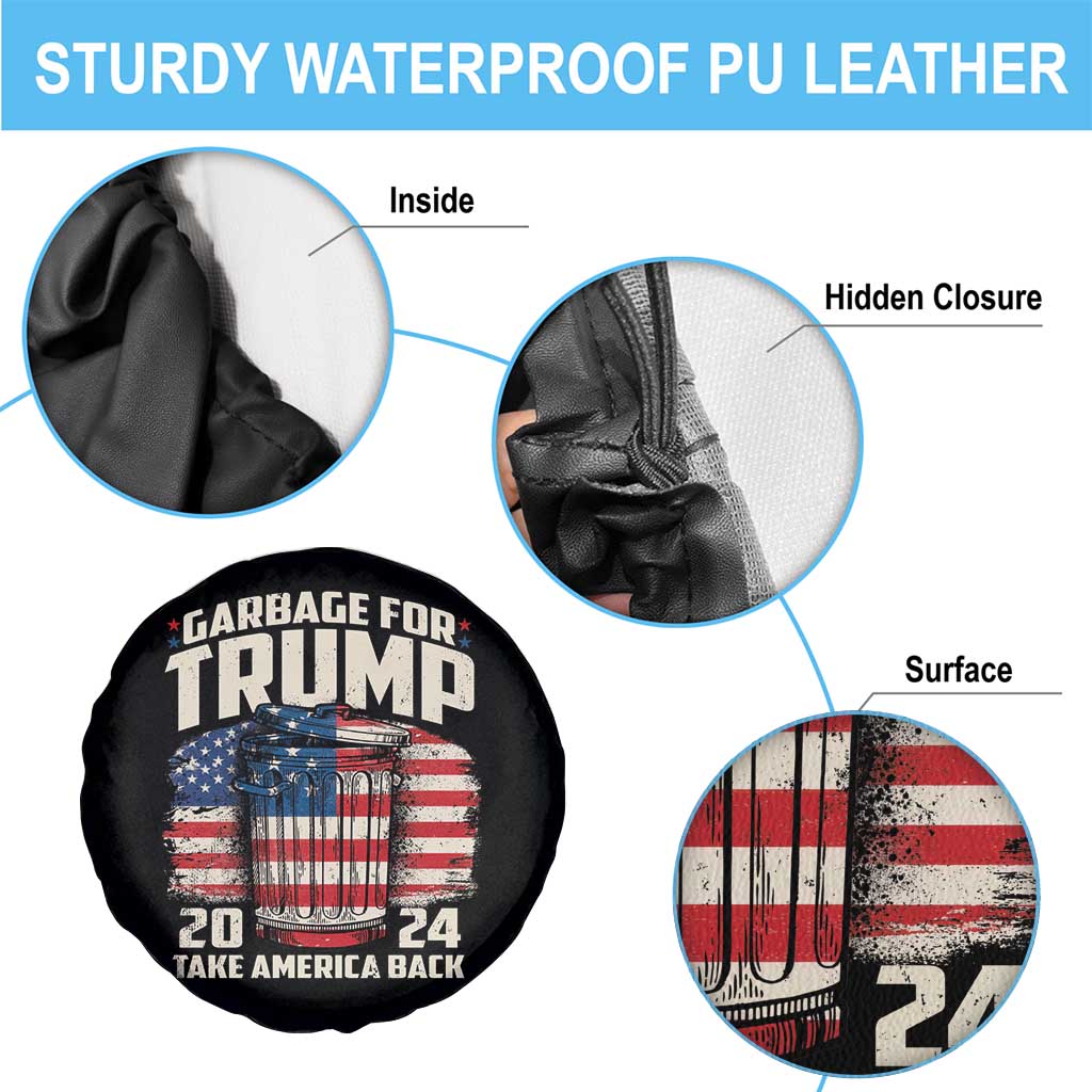 Garbage For Trump 2024 Spare Tire Cover Take America Back America Flag TS11 Print Your Wear