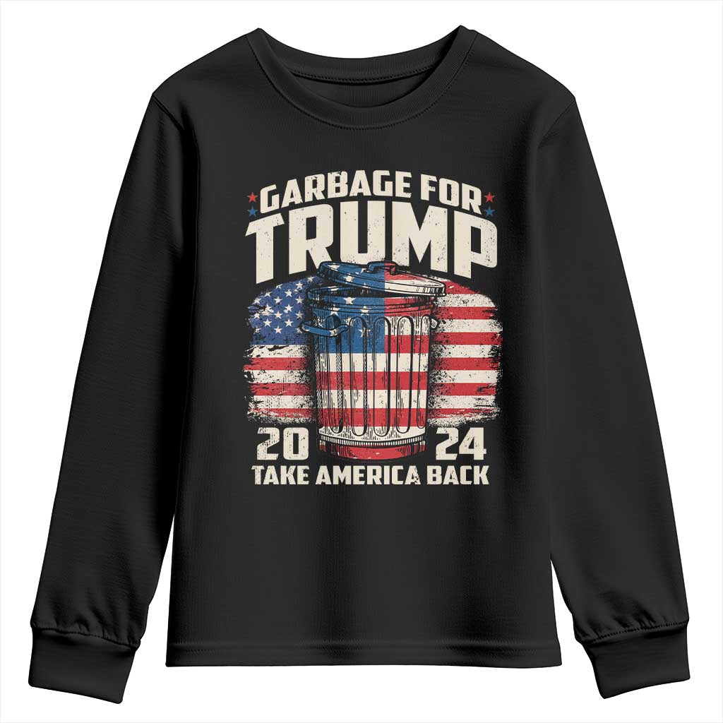 Garbage For Trump 2024 Youth Sweatshirt Take America Back America Flag TS11 Black Print Your Wear
