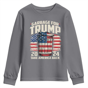 Garbage For Trump 2024 Youth Sweatshirt Take America Back America Flag TS11 Charcoal Print Your Wear
