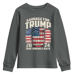 Garbage For Trump 2024 Youth Sweatshirt Take America Back America Flag TS11 Dark Heather Print Your Wear