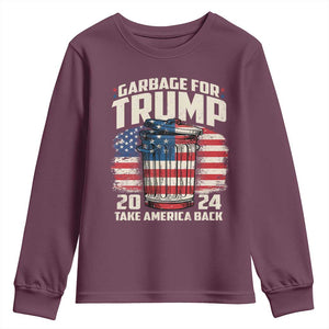 Garbage For Trump 2024 Youth Sweatshirt Take America Back America Flag TS11 Maroon Print Your Wear