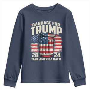 Garbage For Trump 2024 Youth Sweatshirt Take America Back America Flag TS11 Navy Print Your Wear