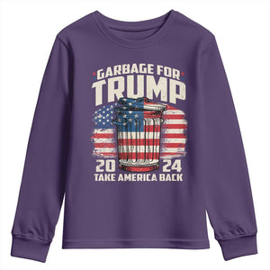 Garbage For Trump 2024 Youth Sweatshirt Take America Back America Flag TS11 Purple Print Your Wear