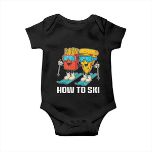 Funny Skiing Food Lover Baby Onesie How To Ski Pizza French Fries Skier TS11 Black Print Your Wear