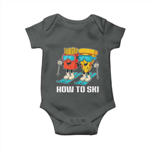Funny Skiing Food Lover Baby Onesie How To Ski Pizza French Fries Skier TS11 Dark Heather Print Your Wear