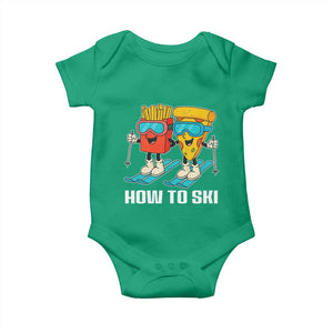 Funny Skiing Food Lover Baby Onesie How To Ski Pizza French Fries Skier TS11 Irish Green Print Your Wear