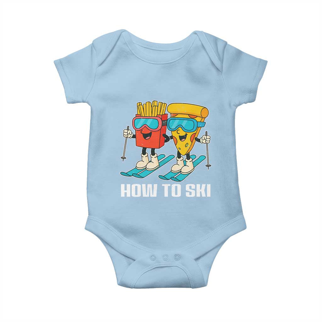 Funny Skiing Food Lover Baby Onesie How To Ski Pizza French Fries Skier TS11 Light Blue Print Your Wear