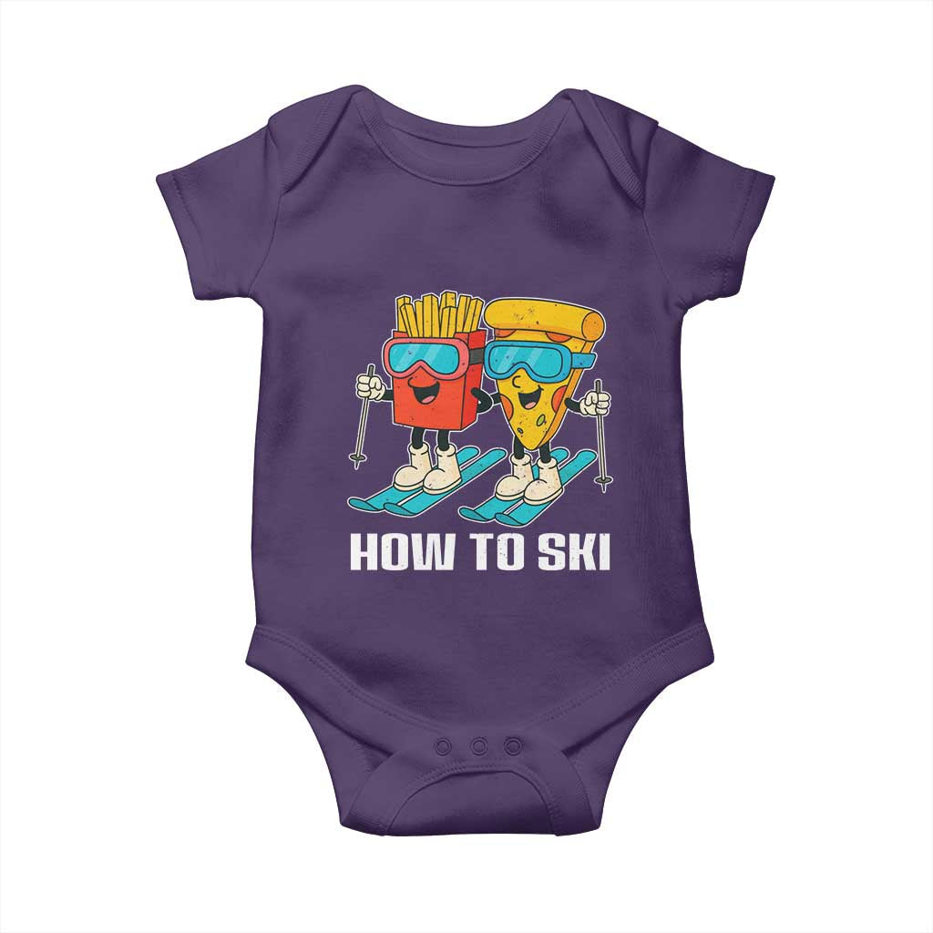 Funny Skiing Food Lover Baby Onesie How To Ski Pizza French Fries Skier TS11 Purple Print Your Wear