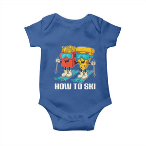 Funny Skiing Food Lover Baby Onesie How To Ski Pizza French Fries Skier TS11 Royal Blue Print Your Wear