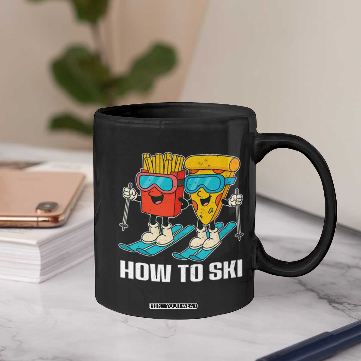 Funny Skiing Food Lover Coffee Mug How To Ski Pizza French Fries Skier TS11 Print Your Wear