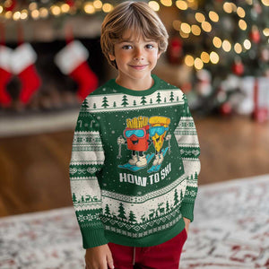 Funny Skiing Food Lover Ugly Christmas Sweater How To Ski Pizza French Fries Skier TS11 Forest Green Beige Print Your Wear