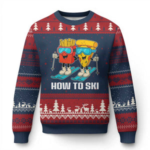 Funny Skiing Food Lover Ugly Christmas Sweater How To Ski Pizza French Fries Skier TS11 Navy Red Print Your Wear