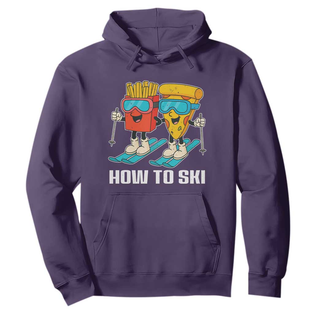 Funny Skiing Food Lover Hoodie How To Ski Pizza French Fries Skier TS11 Purple Print Your Wear