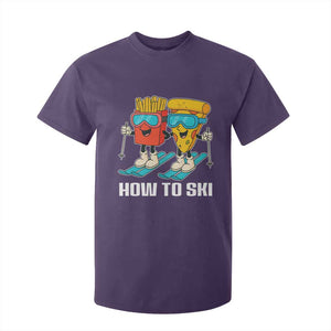 Funny Skiing Food Lover T Shirt For Kid How To Ski Pizza French Fries Skier TS11 Purple Print Your Wear
