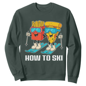 Funny Skiing Food Lover Sweatshirt How To Ski Pizza French Fries Skier TS11 Dark Forest Green Print Your Wear