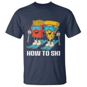 Funny Skiing Food Lover T Shirt How To Ski Pizza French Fries Skier TS11 Navy Print Your Wear