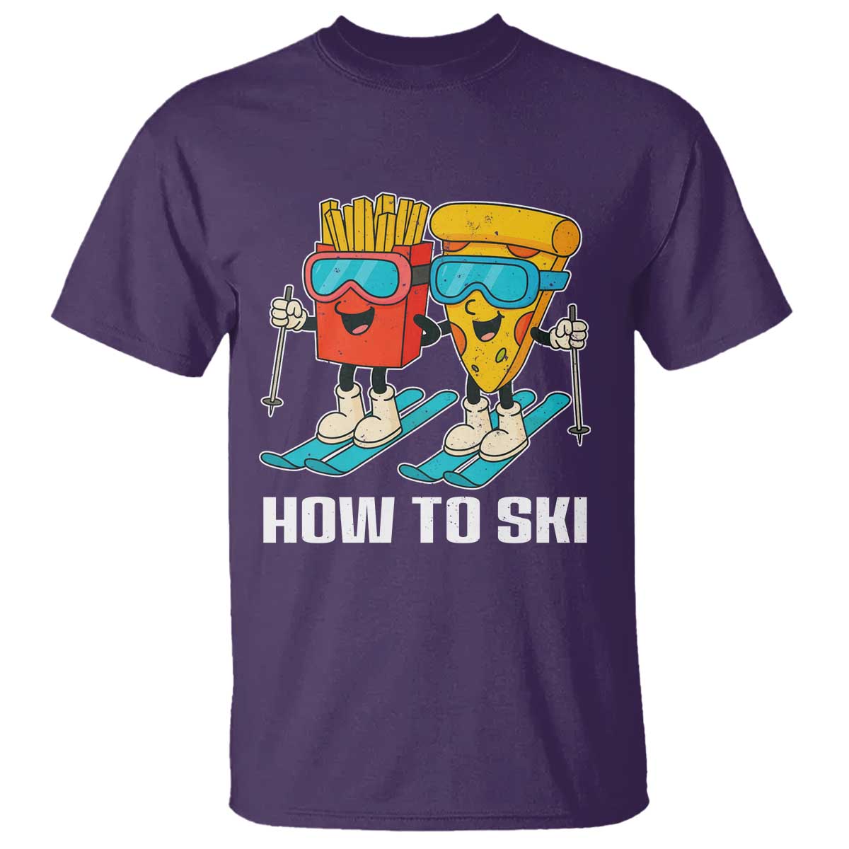 Funny Skiing Food Lover T Shirt How To Ski Pizza French Fries Skier TS11 Purple Print Your Wear