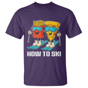 Funny Skiing Food Lover T Shirt How To Ski Pizza French Fries Skier TS11 Purple Print Your Wear