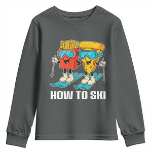 Funny Skiing Food Lover Youth Sweatshirt How To Ski Pizza French Fries Skier TS11 Dark Heather Print Your Wear