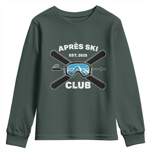 Apres Ski Club 2025 Youth Sweatshirt Skiing Winter Sport Mountain TS11 Dark Forest Green Print Your Wear