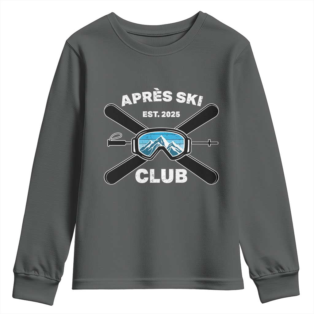 Apres Ski Club 2025 Youth Sweatshirt Skiing Winter Sport Mountain TS11 Dark Heather Print Your Wear