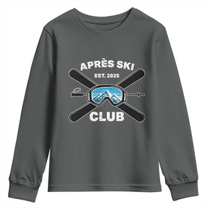 Apres Ski Club 2025 Youth Sweatshirt Skiing Winter Sport Mountain TS11 Dark Heather Print Your Wear