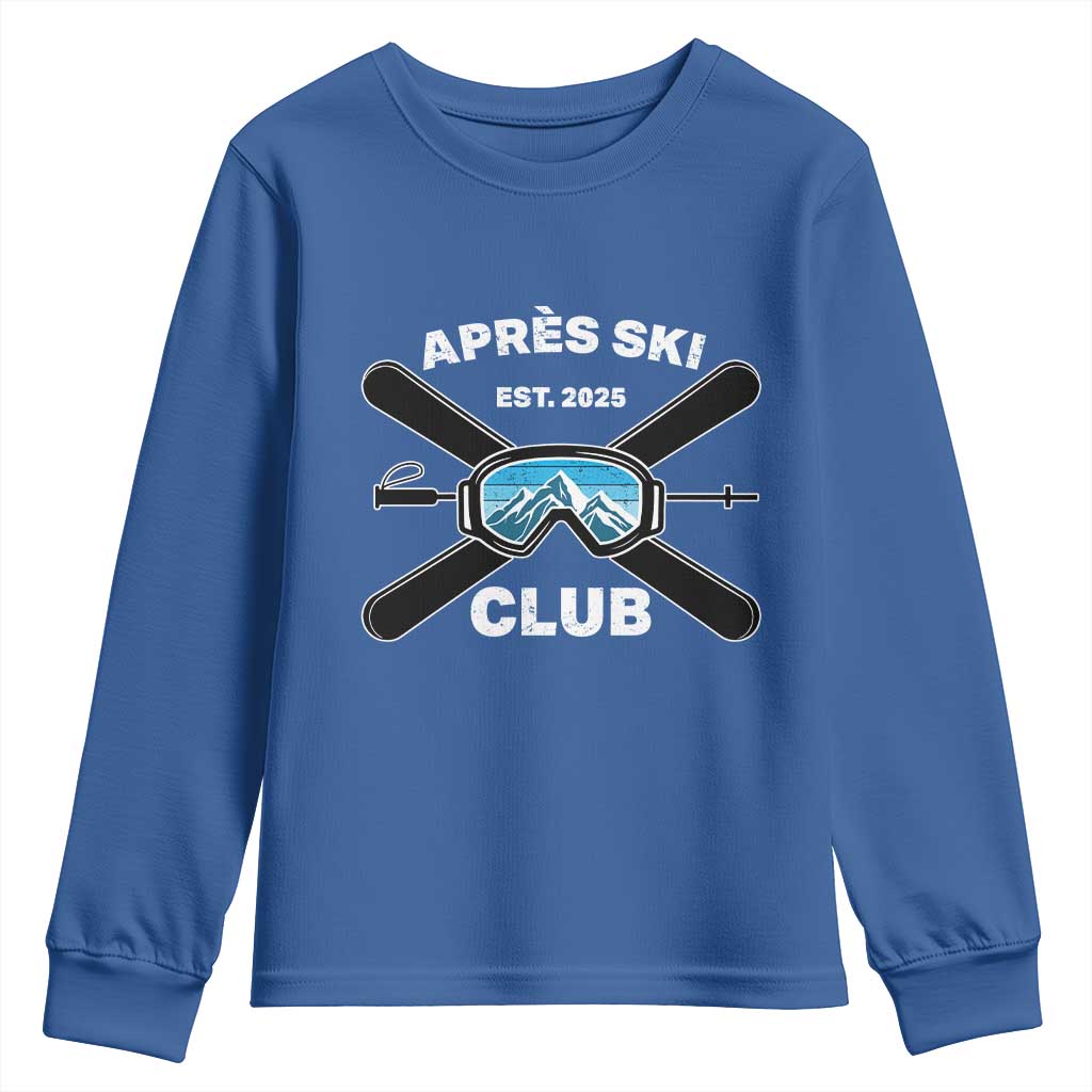 Apres Ski Club 2025 Youth Sweatshirt Skiing Winter Sport Mountain TS11 Royal Blue Print Your Wear