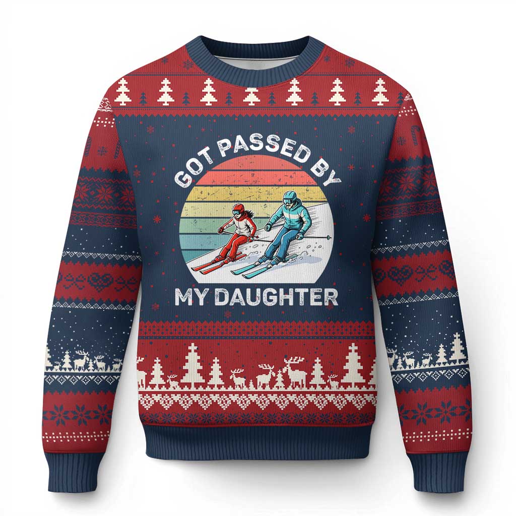 Funny Skiing Dad Ugly Christmas Sweater Got Passed By My Daughter Retro Vintage TS11 Navy Red Print Your Wear