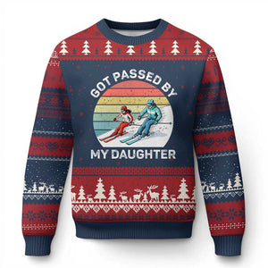 Funny Skiing Dad Ugly Christmas Sweater Got Passed By My Daughter Retro Vintage TS11 Navy Red Print Your Wear