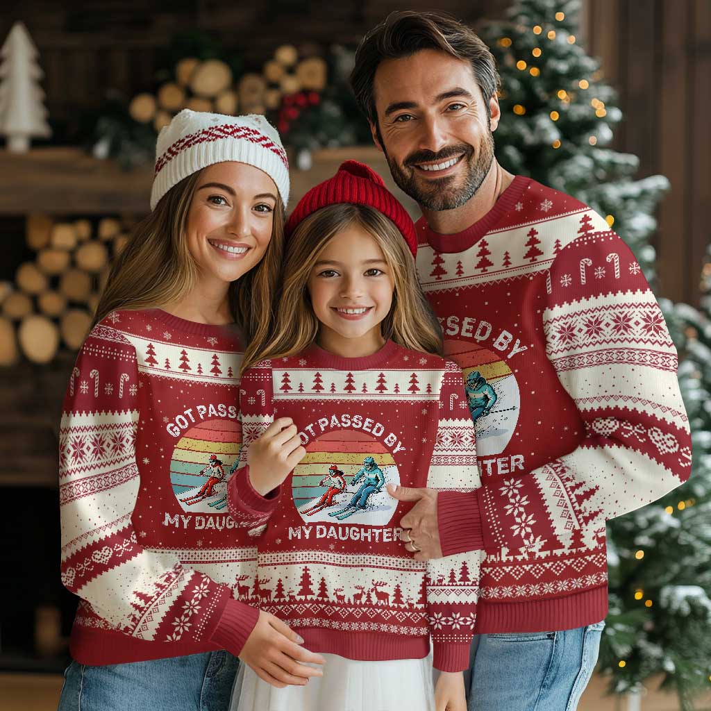 Funny Skiing Dad Ugly Christmas Sweater Got Passed By My Daughter Retro Vintage TS11 Red Beige Print Your Wear