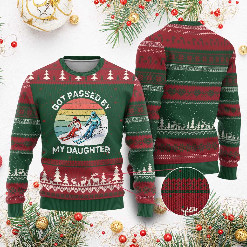 Funny Skiing Dad Ugly Christmas Sweater Got Passed By My Daughter Retro Vintage TS11 Red Green Print Your Wear