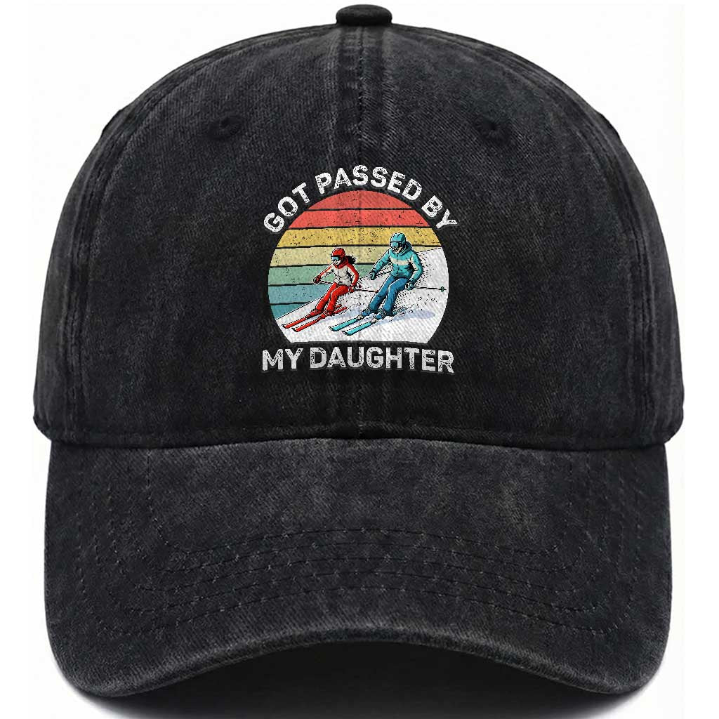 Funny Skiing Dad Washed Cotton Baseball Cap Got Passed By My Daughter Retro Vintage TS11 Print Your Wear