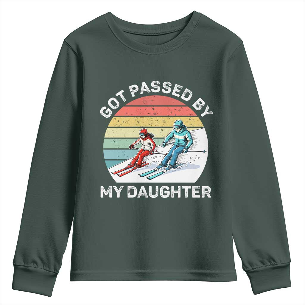 Funny Skiing Dad Youth Sweatshirt Got Passed By My Daughter Retro Vintage TS11 Dark Forest Green Print Your Wear
